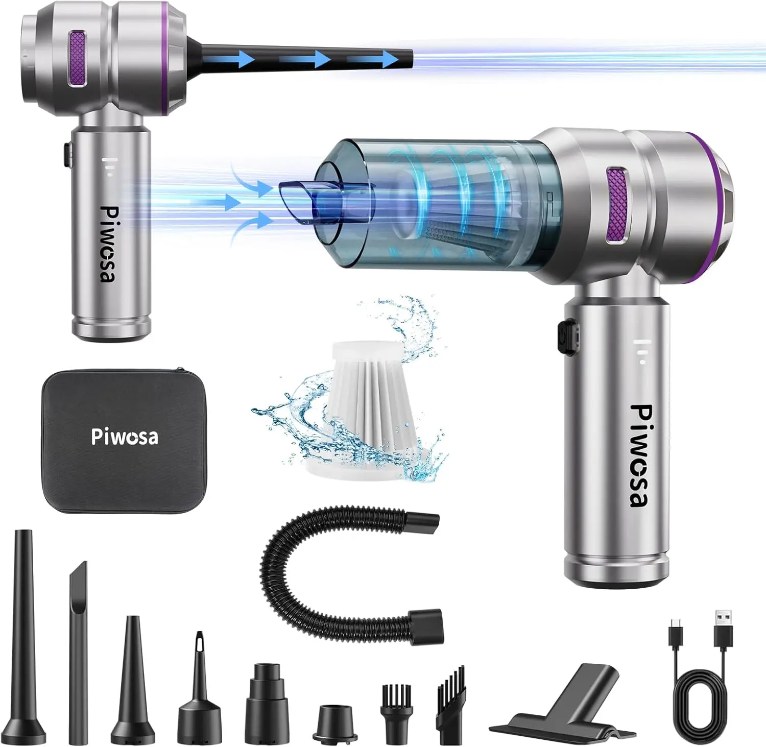 Handheld Vacuum Cordless, Car Vacuum Cleaner with Brushless Motor, Strong Suction Vacuum & Compressed Air Dusters with LED Light