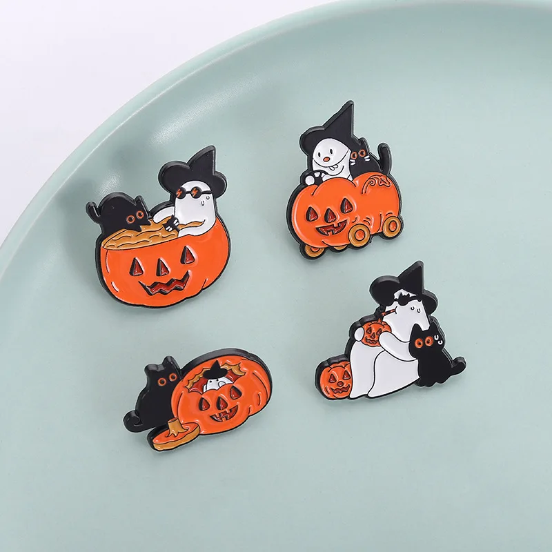 

Kawaii Halloween Theme Brooch Pins Cute White Ghost Black Cat Cartoon Pumpkin Enamel Prop Corsage Jewelry Scarf Bag Accessory Gi