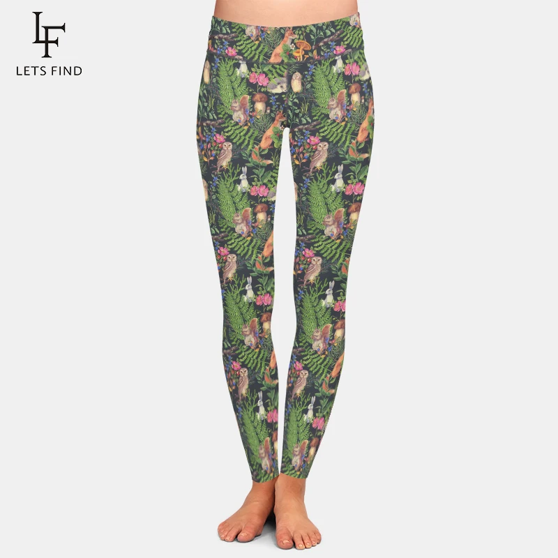 LETSFIND 3D Forest Animals Squirrels Rabbits and Owls Digital Print Fitness Women Pants High Waist Soft Stretch Full Leggins