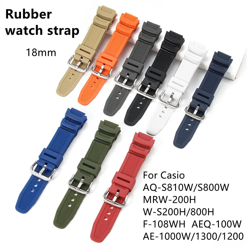 18mm Rubber watchband Raised special watch strap for Casio AE-1000W/AQ-S810W MRW-200H W-S200H/800H AEQ-110W Silicone bracelet