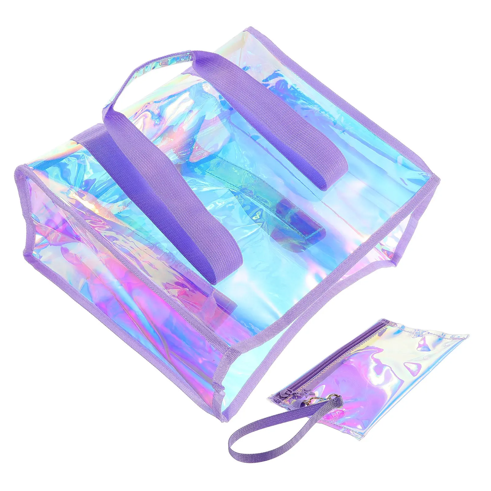 

1 Set Large Capacity Waterproof PVC Beach Tote Bag Iridescent Holographic Travel Pool Bag Women Summer Tote Bags for Travel
