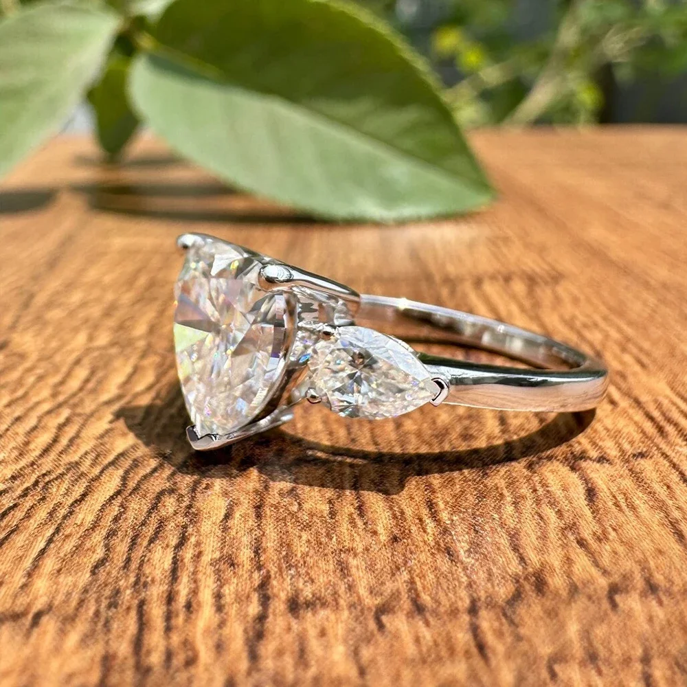 Anillos de compromiso de moissanita con corte de corazón de 1/2/3/4CT con corte de pera, anillo de boda de diamante lateral, joyería fina de plata S925 para mujer