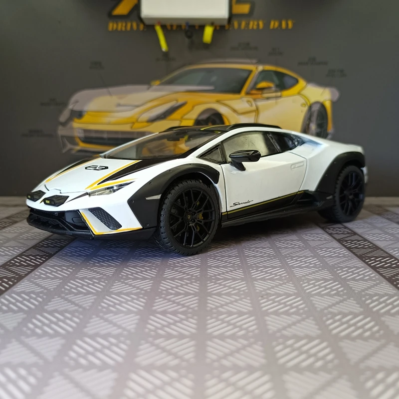 Modelo de coche de aleación Lamborghini STO a escala 1:24, puertas y capó del motor, maletero se pueden abrir, rico en detalles, finamente elaborado