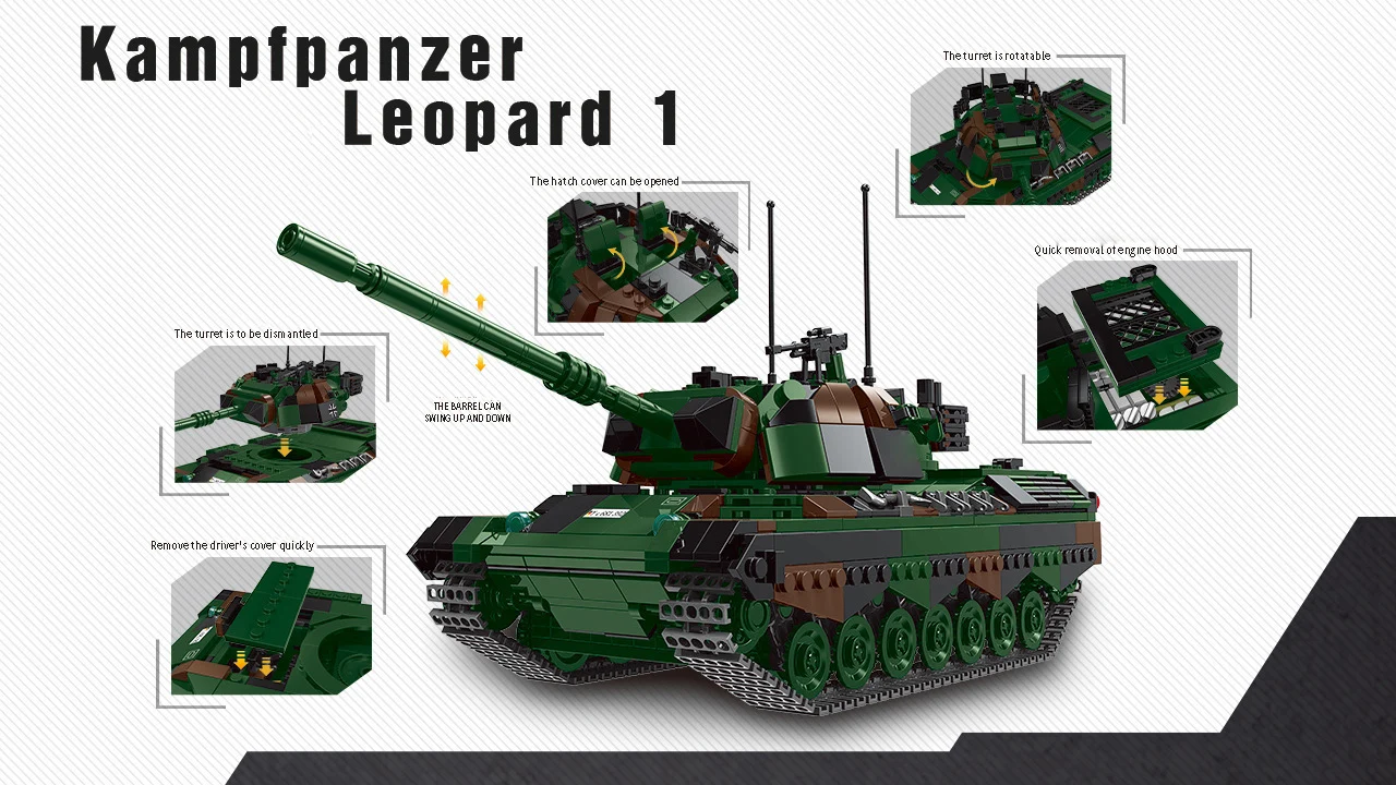 

Germany Leopard 1 Main Battle Tank 1:30 Scale Modern Military Model Building Block WW2 Army Figures Vehicle Brick Toys For Boys