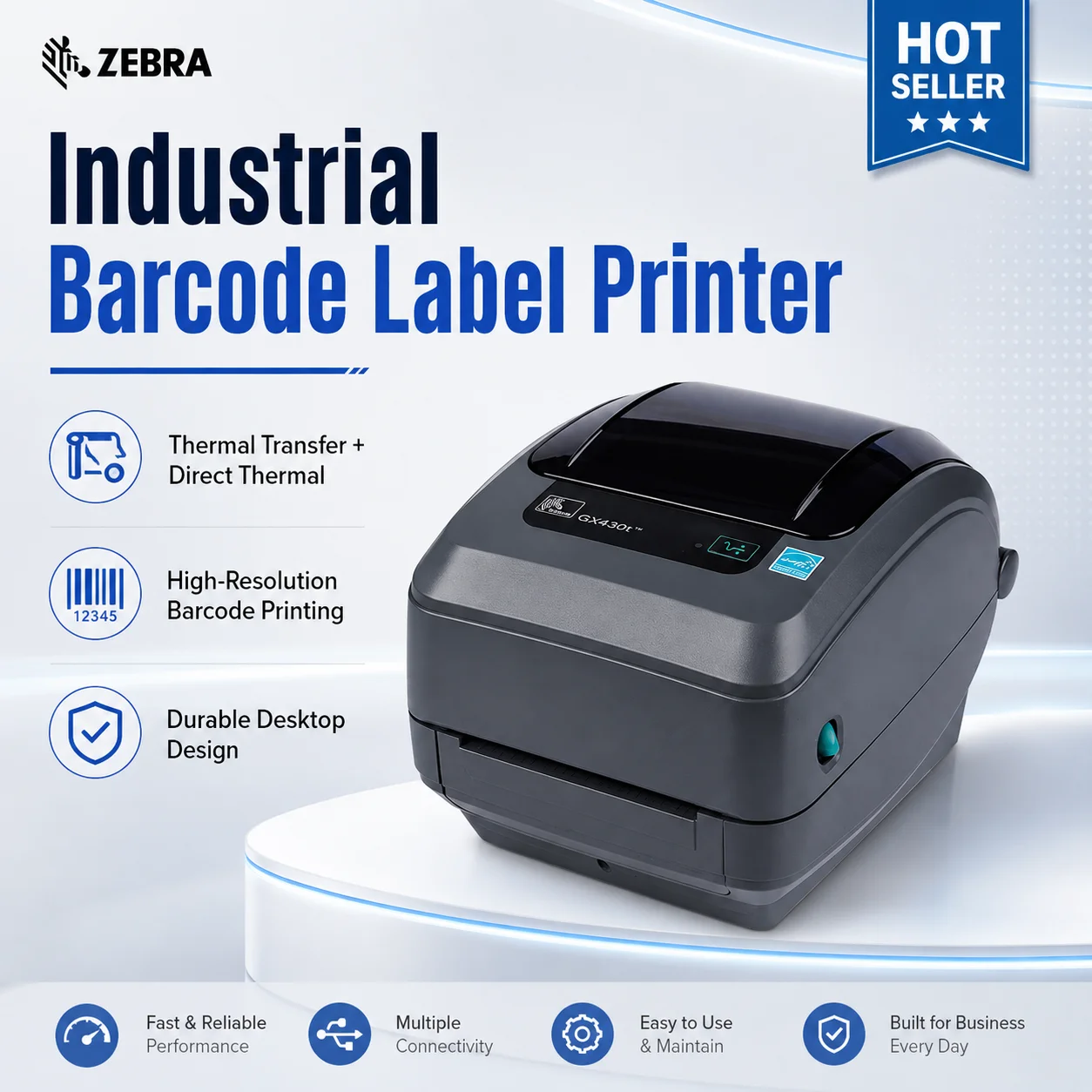 Zebra GX430T Desktop Thermal Transfer Barcode Label Printer 300dpi High Resolution Label Printer