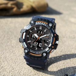 SMAEL Marke Sport Uhr Männer Quarz Armbanduhren Wasserdicht Dual Time Display Military Armee Grün Männlichen Uhr 8079 Herren Uhren