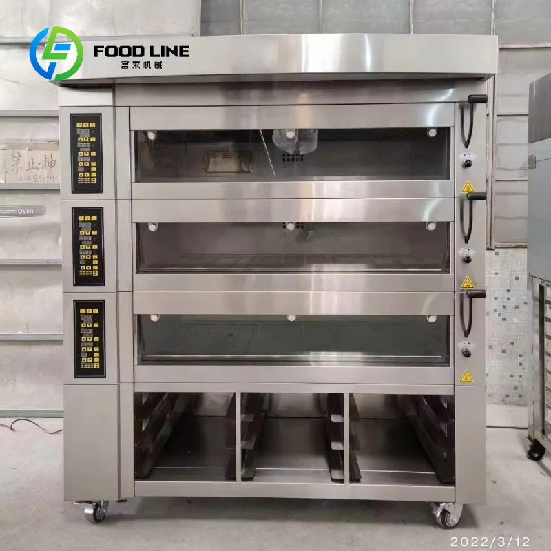 Customized Commercial Multifunctional Large-Capacity Nine-Plate Oven Three-Layer Electric Heating Gas Type for Pizza Bakery