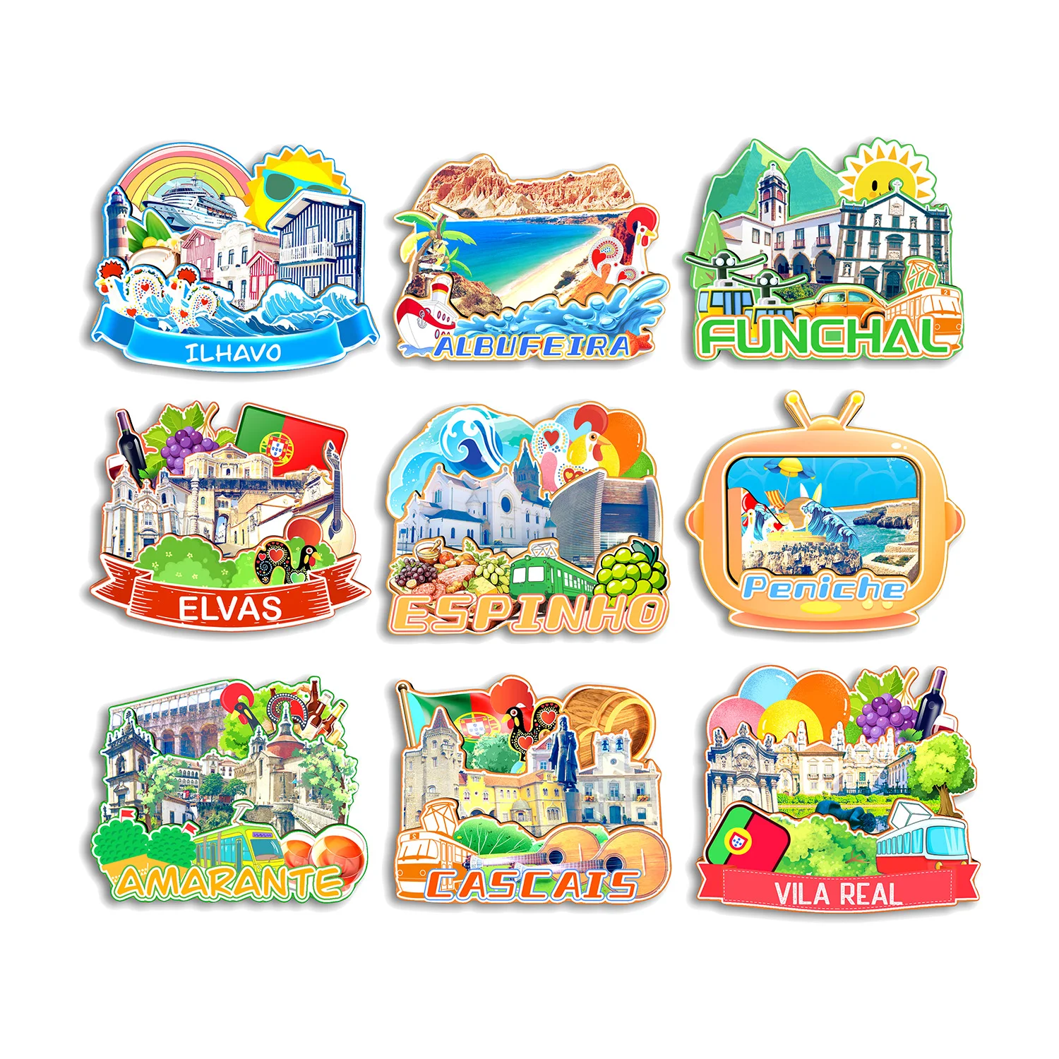 

Vila Real Cascais Amarante Peniche Elvas Funchal Albufeira Ilhavo Espinho PORTUGA Fridge Magnet Travel Souvenir Gift