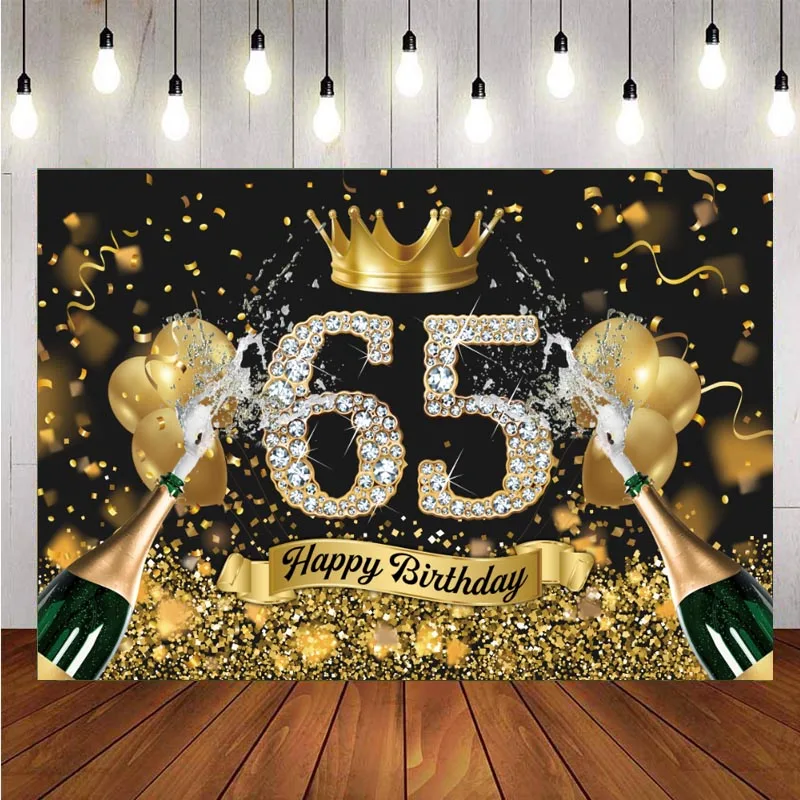 

65th Birthday Backdrop Men Woman 65 Years Old Birthday Party Custom Photography Background Photo Studio Banner