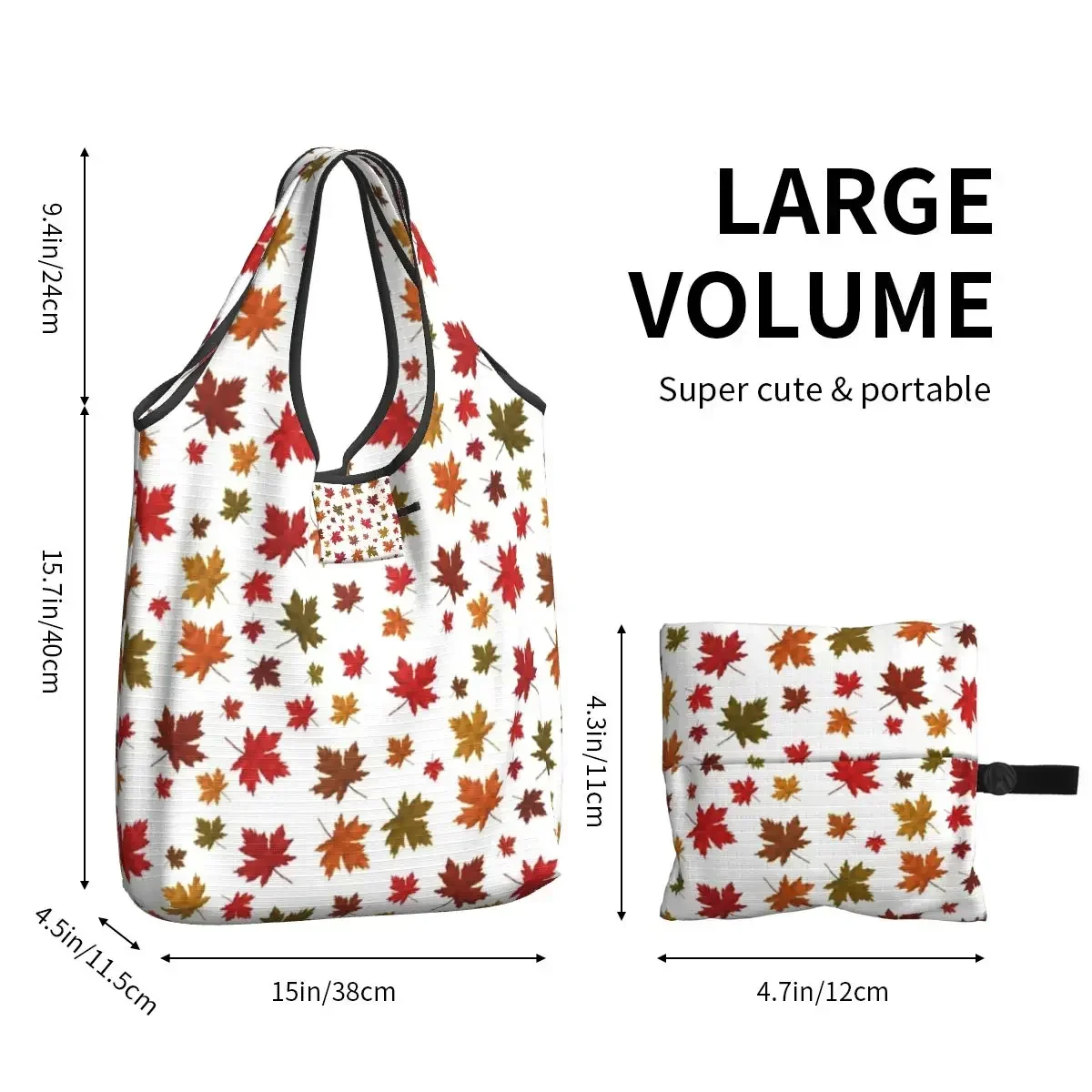 Grandes reutilizáveis Maple Leaves Pattern Grocery Bags, Reciclar Foldable Leaf Sacola de compras, Lavável leve