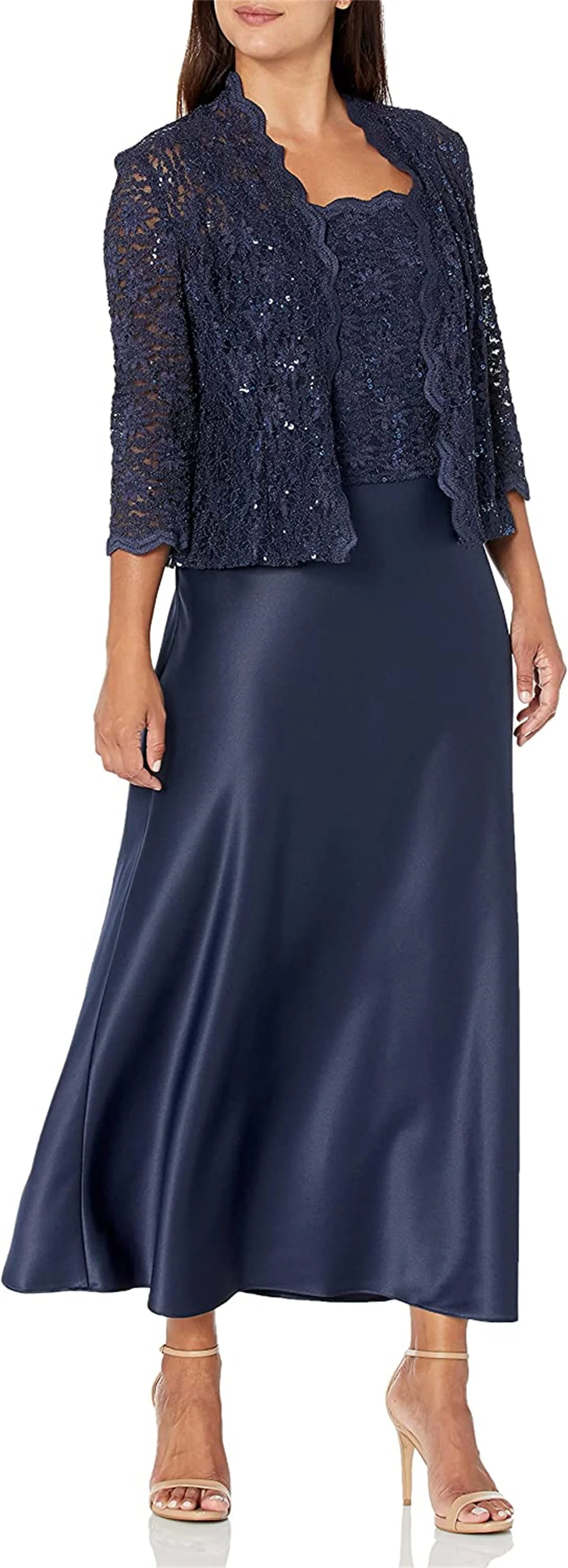 Mom's Dress For Formal Occasions Dress Two-piece Set Of Lace Satin Long Sleeves Suspenders Banquet Guests 2023