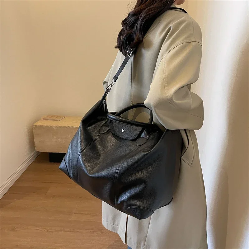 High Capacity High Quality PU Travel Bag Solid Sewing Thread Casual Tote Shoulder Bags 2024 Hot Sale Hand Bags for Women Bolsa