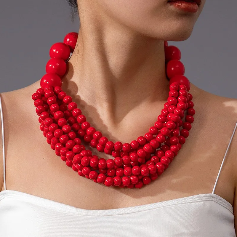 البوهيمي متعدد الطبقات خشبية عقد من اللؤلؤ المرأة الصيف الملونة المختنق مجوهرات المختنقون قلادة مجوهرات اكسسوارات الحفلات #3
