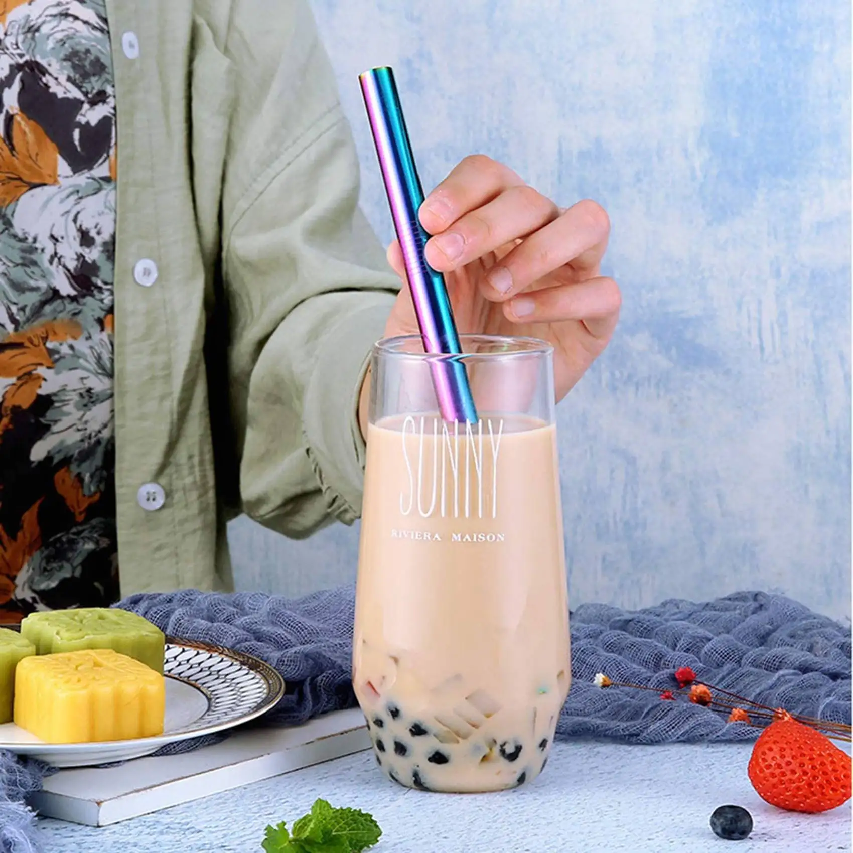 ABUH-10X Reusable Drinking Straws-Wide Boba Straws Straws Smoothie Bubble Tea Milkshakes Straws With Cleaning Brush,Carry Bag