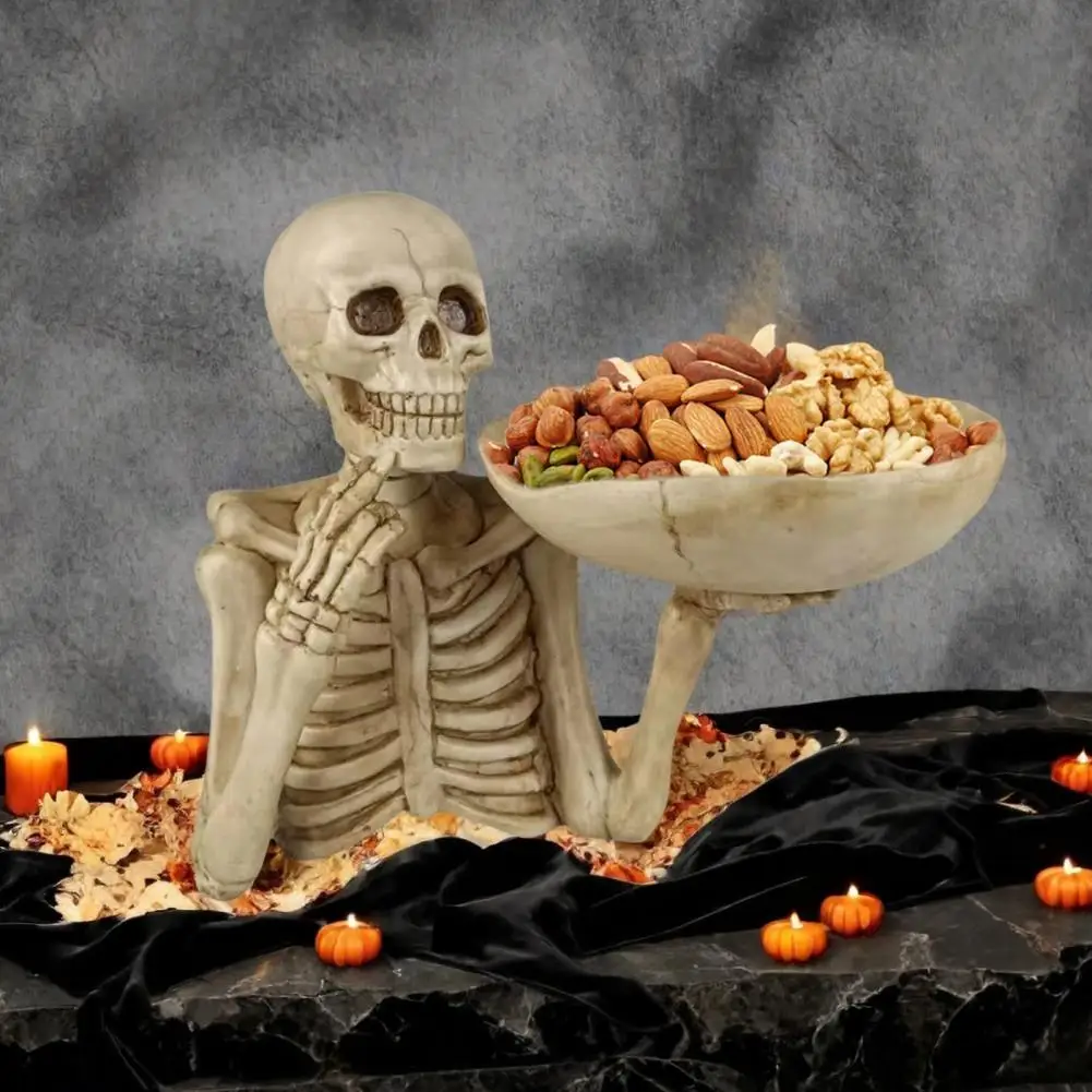 

Skull Storage Tray Punk Skull Decor Set for Halloween Party Skeleton Key Candy Bowl Fruit Plate Resin Skull Ornaments for Home