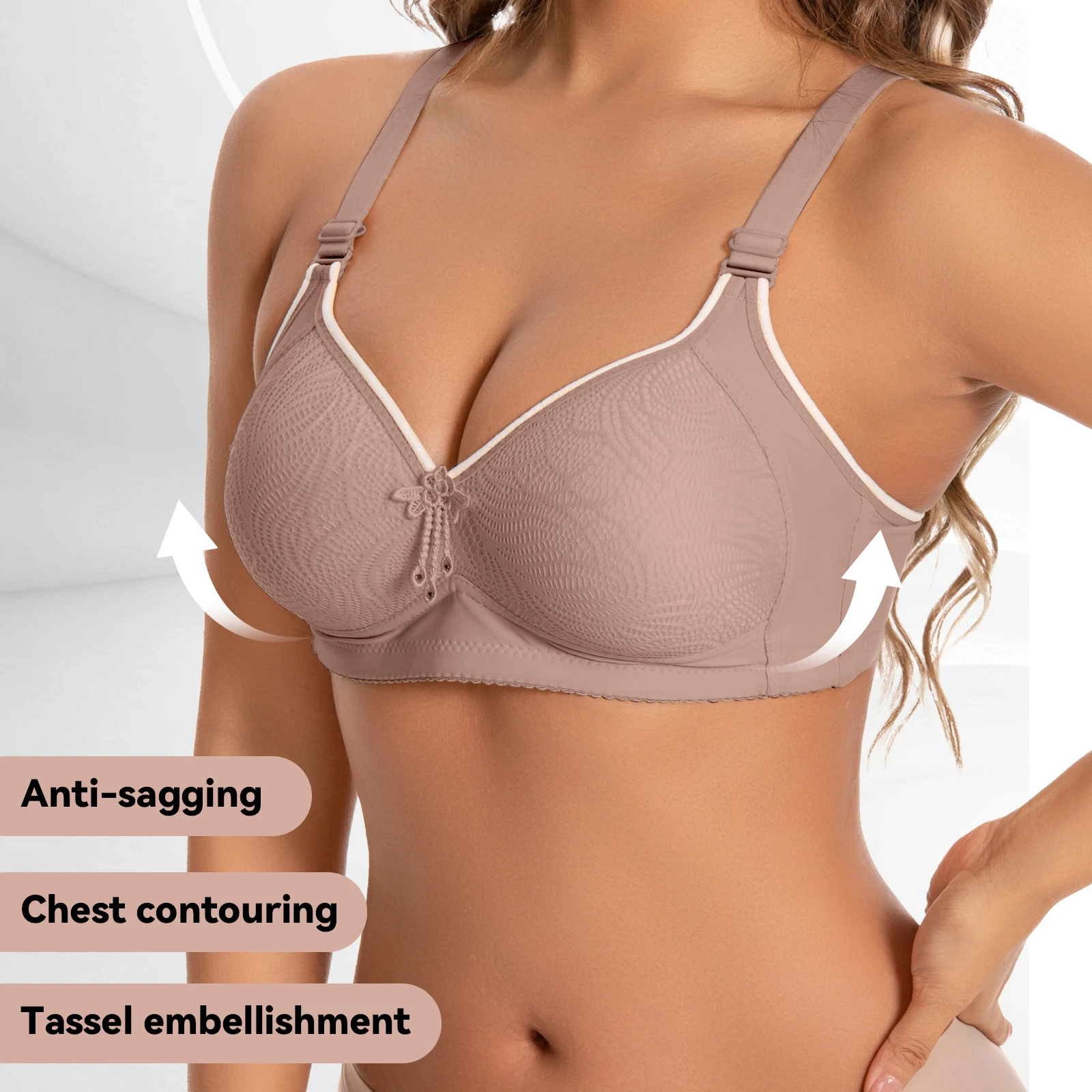 6pcs Seamless Tassel Decor Wireless Women Bra Push-Up - Adjustable Strap, Soft Colors Black/Pink/Beige/Light Blue/Mint Green image 4