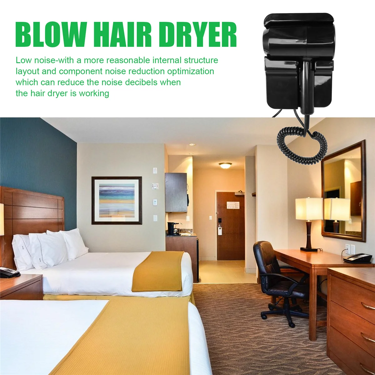 Hot New GMDQ Hot&Cold Wind Blow Hair Dryer Electric Wall Mount Bathroom Hotel Negative Ion Blower with USB Bracket Black EU Plug