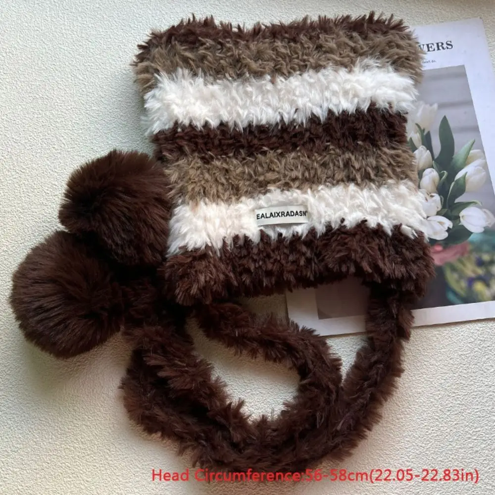 Fashion Cat Ear Women Knitted Hat Contrast Stripe Windproof Winter Beanies Cap Thick Warm Ear Protection Pullover Hat