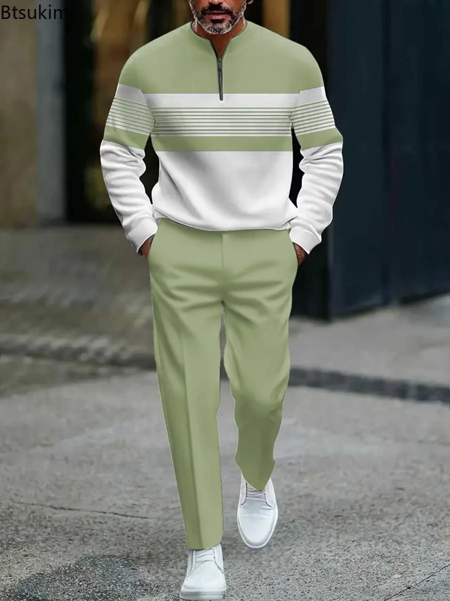 Conjunto Deportivo Casual y Moderno para Hombre, Primavera, Camiseta de Manga Larga y Pantalones, 2 Piezas, Talla Grande