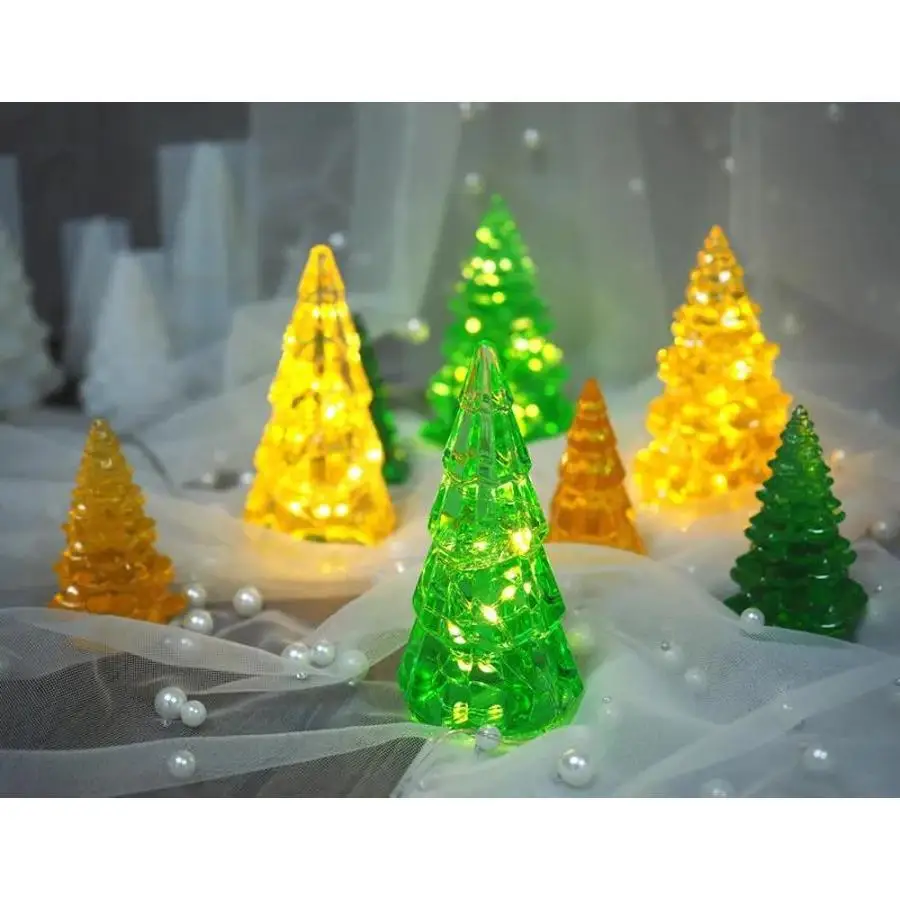 DIY Christmas Tree Silicone Resin Mold For Night Light Candlestick Mirror Casting Xmas Tabletop Home Holiday Craft Decoration
