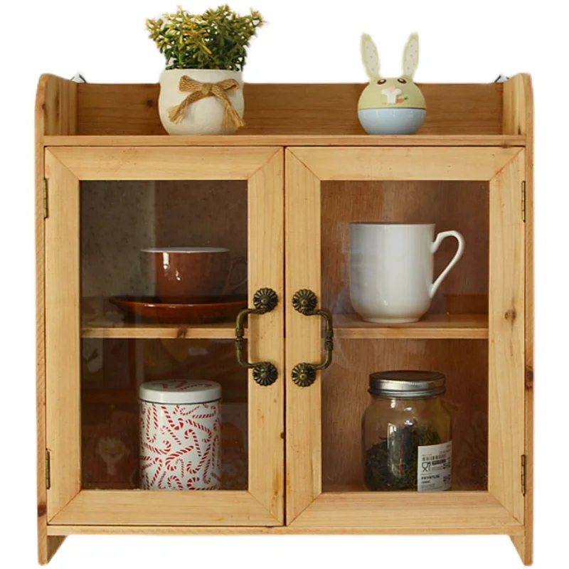 

Shelf wall solid wood hanging cabinet wall cabinet dining side hanging cup kitchen storage locker small