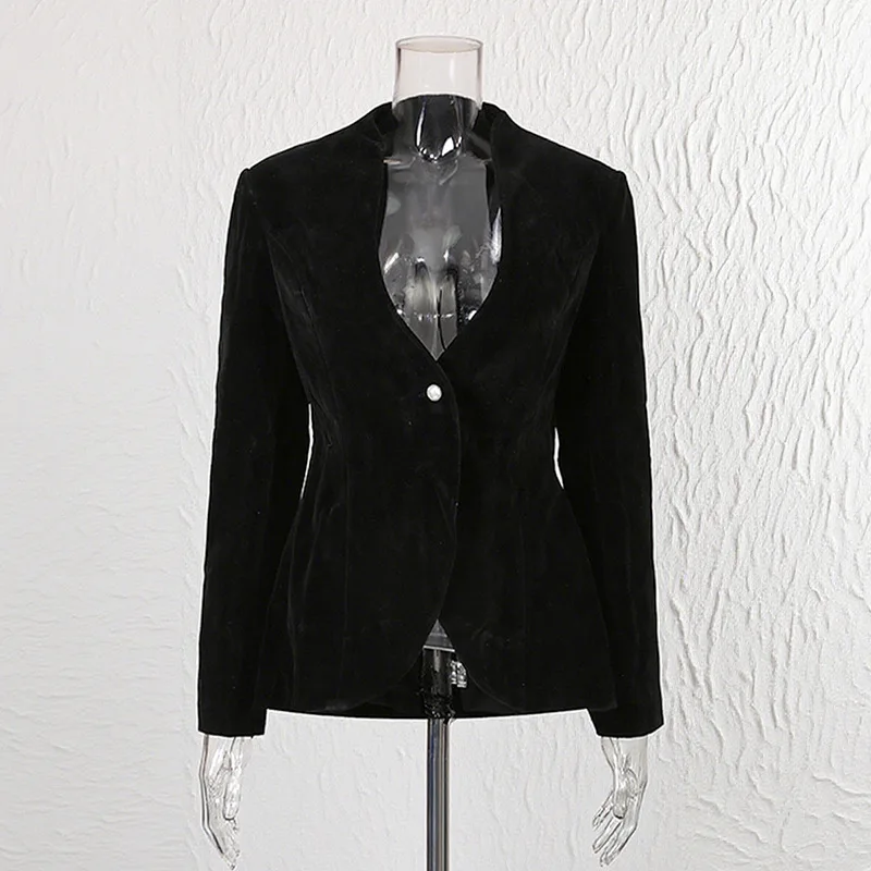 

Модный однотонный пиджак с воротником-стойкой и воротником-стойкой на одной пуговице для женщин, элегантный стиль для поездок на работу, новое осеннее поступление