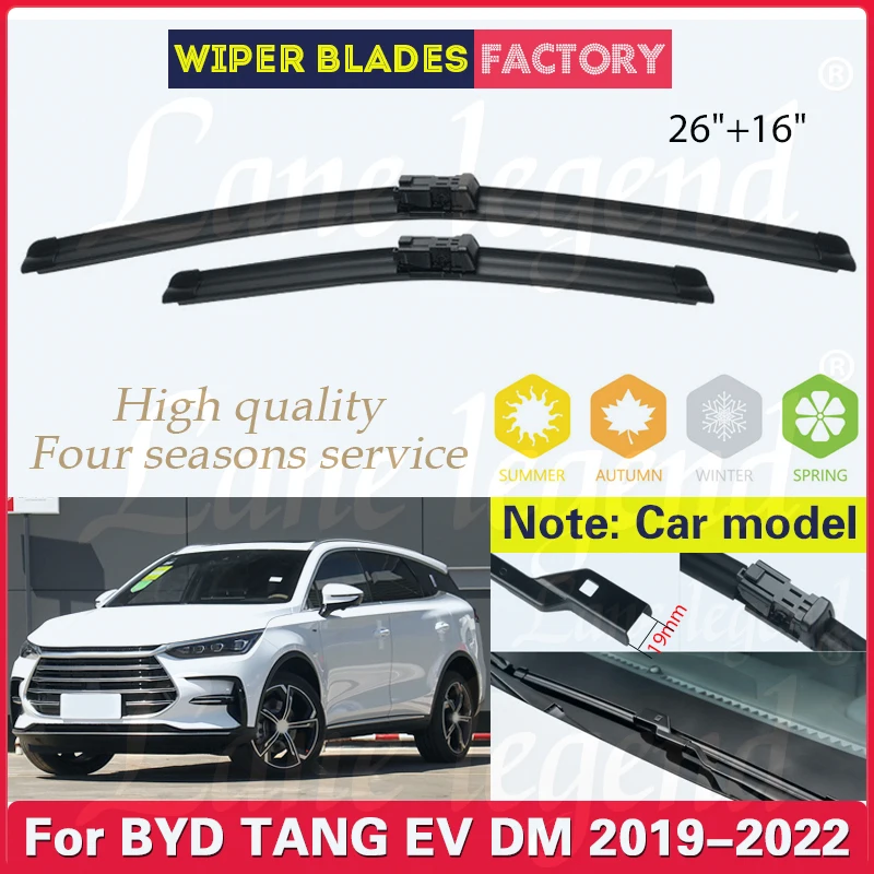 

For BYD TANG EV 600 600D 2019 2020 2021 2022 DM DM-i Wiper Blades Brushes Front Windscreen Windshield 26"+16" Car Accessories