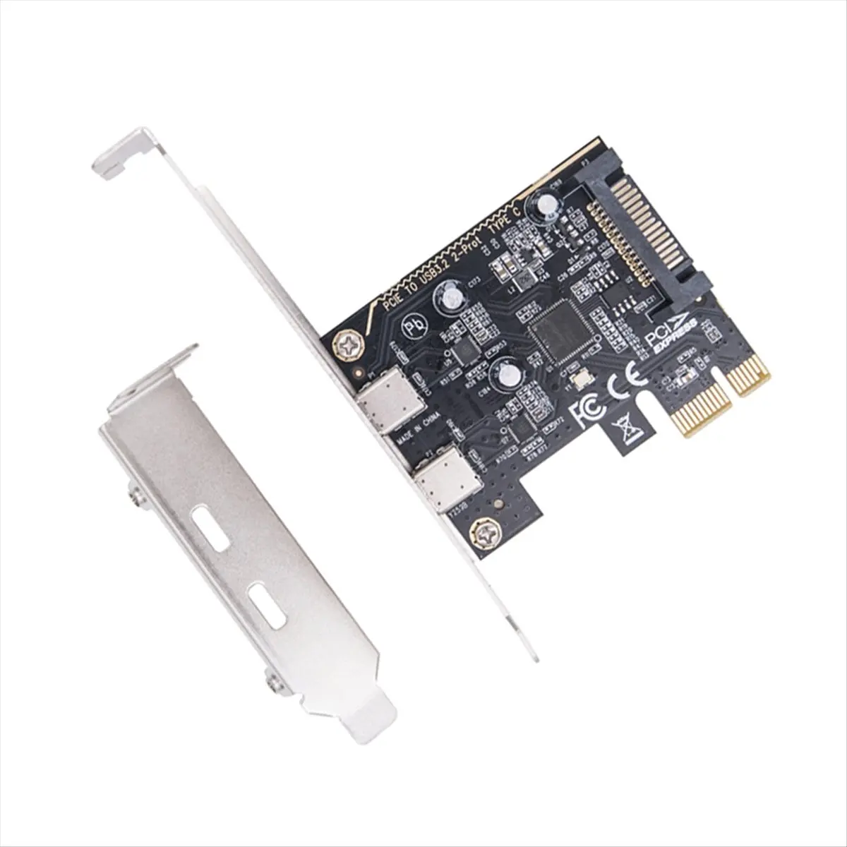 A64I PCIE to Dual Type C Expansion Card PCI-E X1 to 2-Port TYPE-C USB 3.2 GEN1 5Gbps Convert Card ASM1042 Chip for Desktop