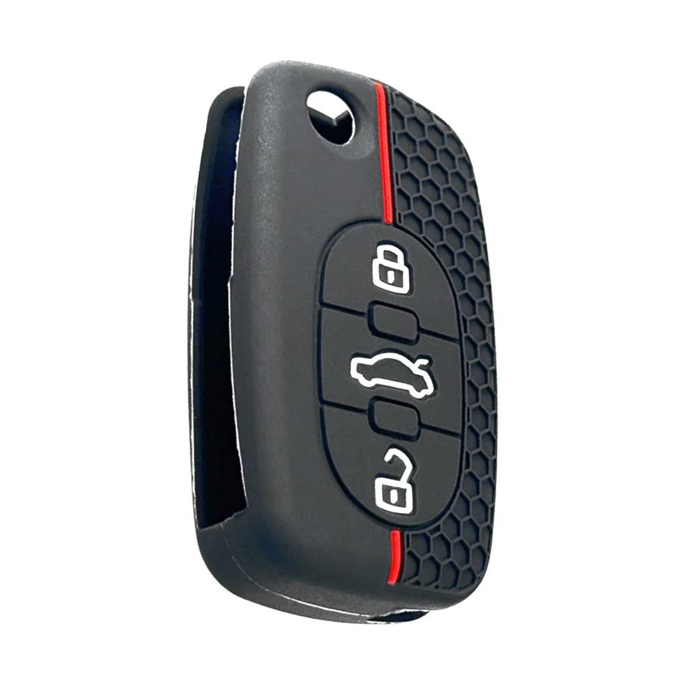 1Pc Silicone 3-Button Car Remote Key Case Cover Shell for Audi 1997-2006 A1 A6 C5 B6 A4 B5 TT 8N A2 A3 A6 A8 Black with Red Line