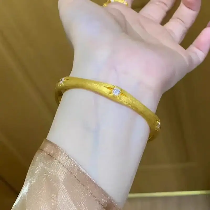 24K real gold French light luxury octet star silk loop au9999 bracelet set with diamond court style in the middle exquisite gent