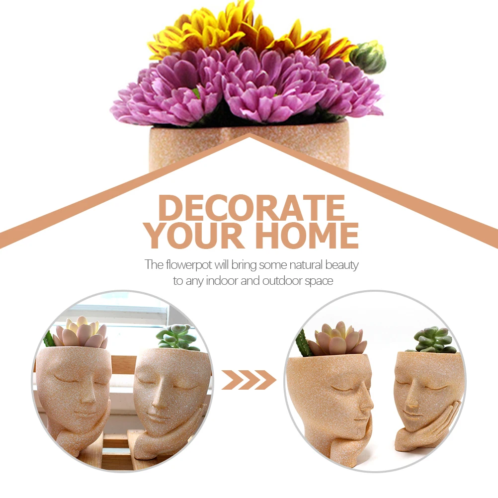 

Unique Resin Face Design Flowerpot Decorative Planter Succulent Plant Pot Small Bonsai Pot Home Garden Tabletop Flowerpot