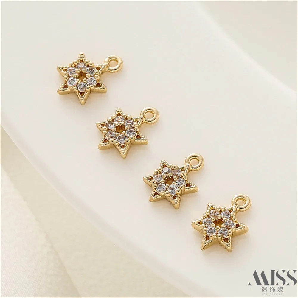 14K الذهب اللون الحفاظ على سداسية ستار دلاية من حجر الزركون DIY بها بنفسك اكسسوارات أساور يدوية الصنع القلائد مجوهرات المعلقات Charm