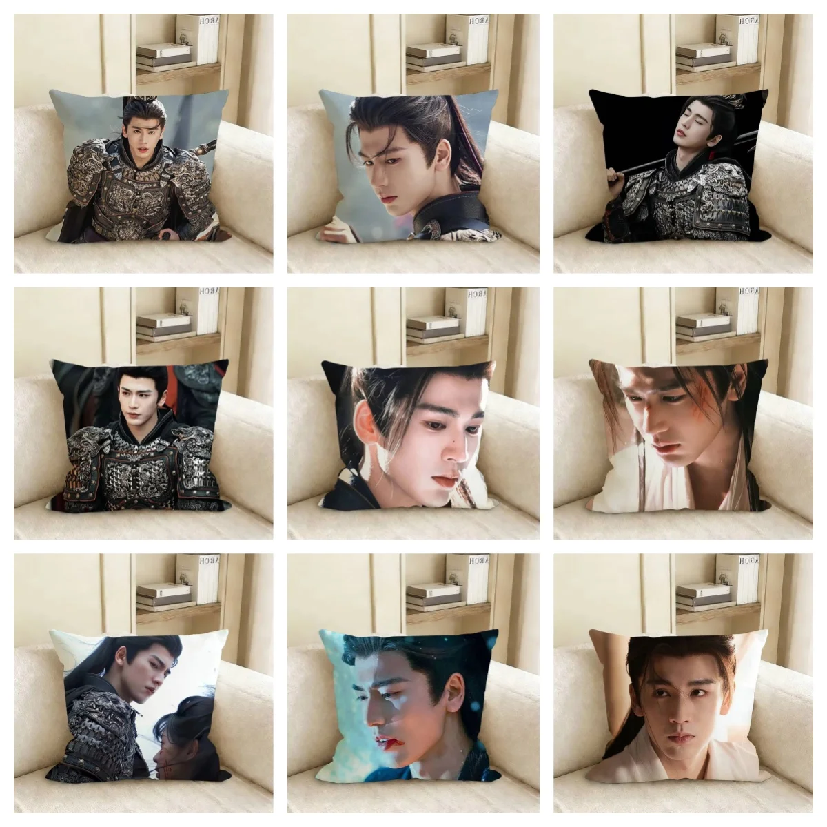 1pc Zhang Linghe Ancient General Throw Pillow Cover, 2D Double-Sided Print Soft Polyester Cushion Case for Home Sofa Bedroom Car