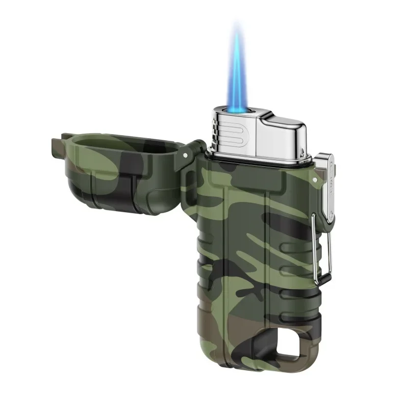 New Waterproof Direct-flush Butane Gas Lighter Outdoor Camping Portable Windproof Blue Flame Lighter Wholesale