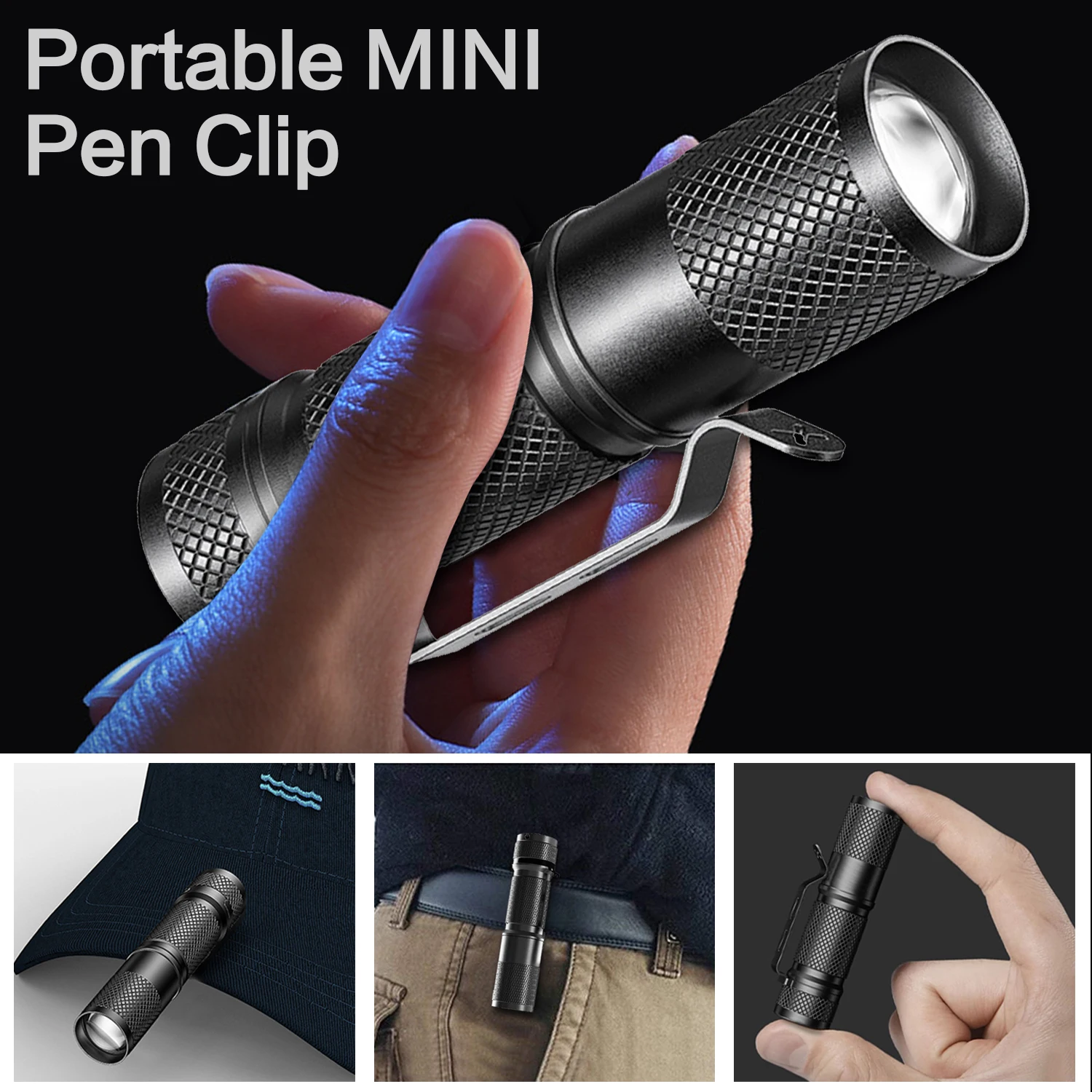 3 Lighting Mode Mini LED Flashlight USB Rechargeable WaterProof Torch Stretch Zoom Portable Torch Night Camping Hiking Lantern