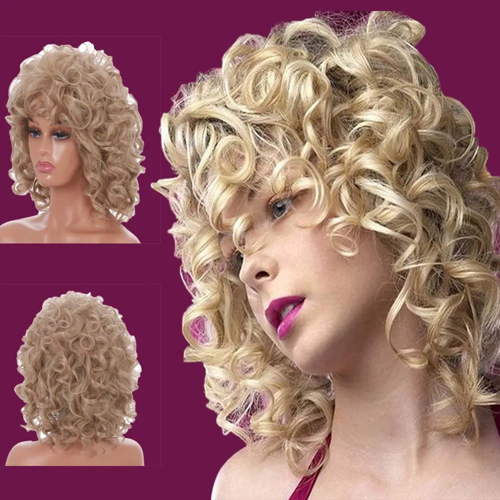 

Short Hair Afro Curly Synthetic Wig With Bangs For Black Women Cosplay Fluffy Blonde Wigs High Temperat Fiber