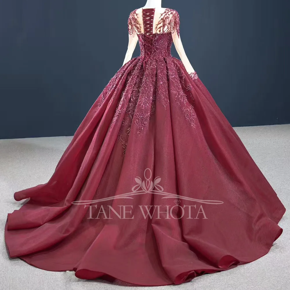 

Красное роскошное женское вечернее платье с круглым вырезом, длинными рукавами, шнуровкой на спине, пайетками и вышивкой, на заказ, Robe De Soirée 2026