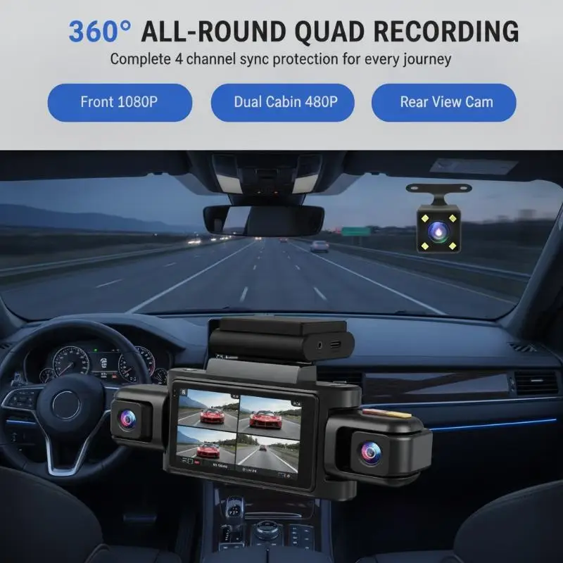 4 Channel Car Dash Cam 1080P Full HD WiFi Optional 32GB Card For All Round Driving Safety Recording