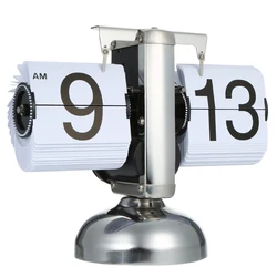 Small Scale Table Clock Retro Flip Over Clock Stainless Steel Flip Internal Gear Operated Quartz Clock Black/White