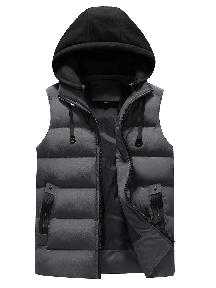

Men's Detachable down Vest Svel Jaet Autumn Winter Polyester Fiber Loose Fit Youth Sle Workwear Pure Color Zipper