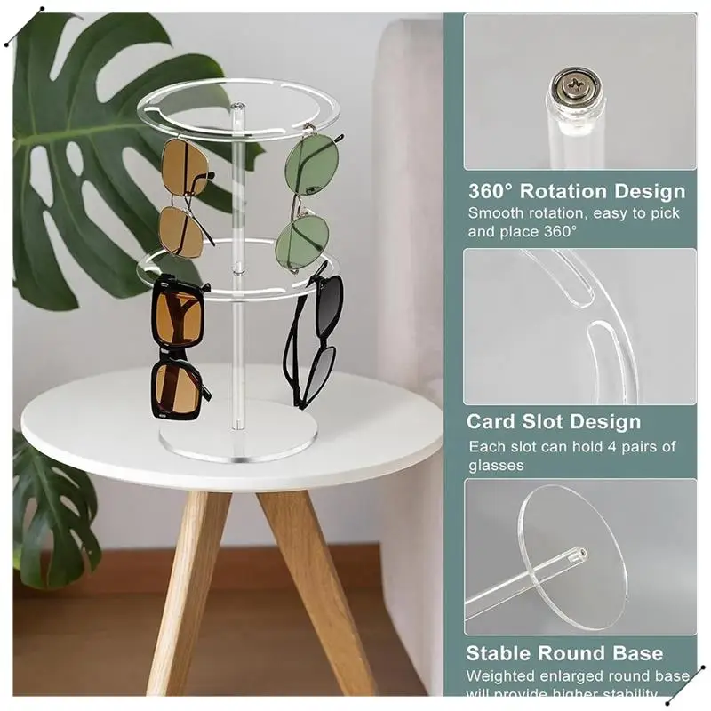 360° Rotatable Acrylic Eyeglasses Display Stand Eyewear Storage Rack For Tabletop Sunglasses Holder Stand