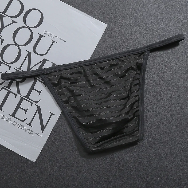 Breathable Underwear G-string T-Back Briefs Ice Silk Mini See through Soft Underpants Men Sexy Shorts Solid Color