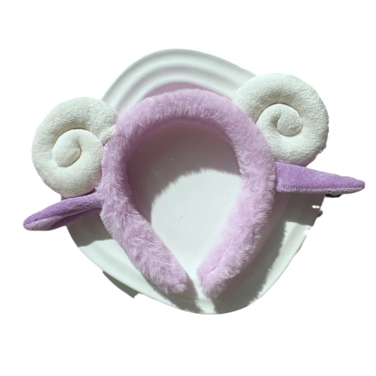 New Cute Pueple Sheep Horn Plush Hair band Autumn and Winter Women Face Wash Dragon Year Children\'s Headband Cartoon Headwear