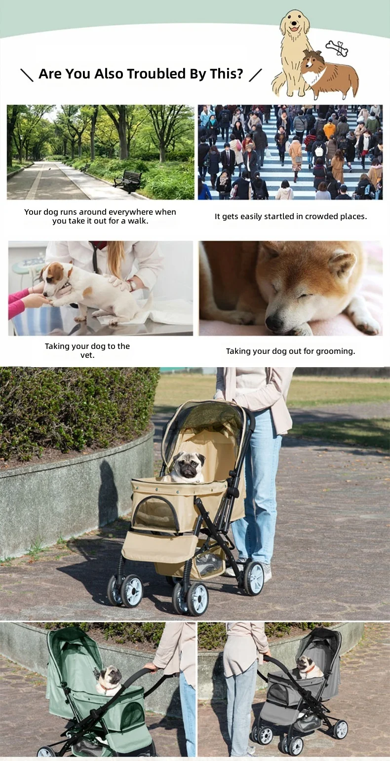 Pet Stroller, Large Space Dog Cat Carrier, Smooth Rolling, Durable Cart, Portable Travel Stroller, Heavy Duty Buggy