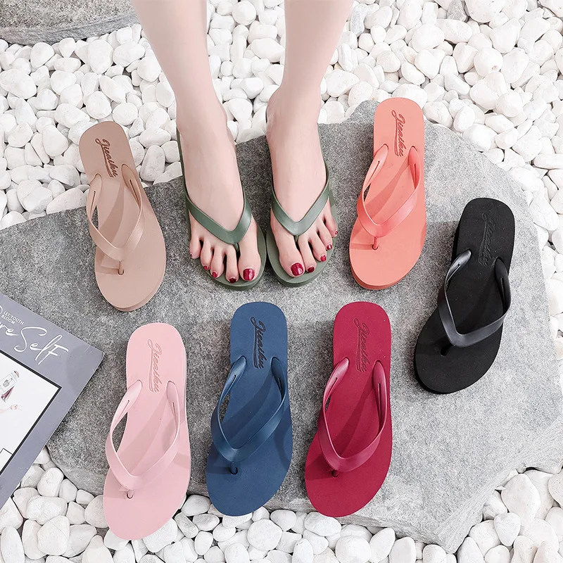 Rubber Flip Flops Shoes Ladies\' Slippers Low Women Heels Pantofle Shale Female Beach Platform On A Wedge Hawaiian Soft High 2023