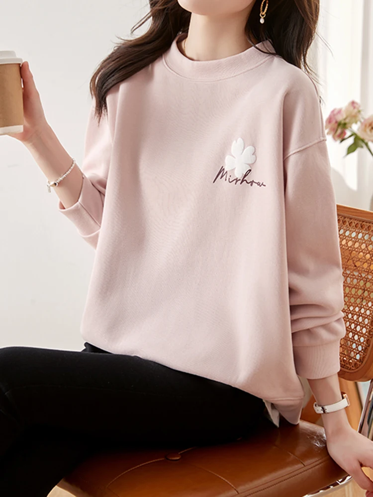 Fashion Pink Sweatshirts Fall Winter O Neck Long Sleeve Loose Casual Streetwear Y2K Printed Tops Pullovers Girls Korean Pulls