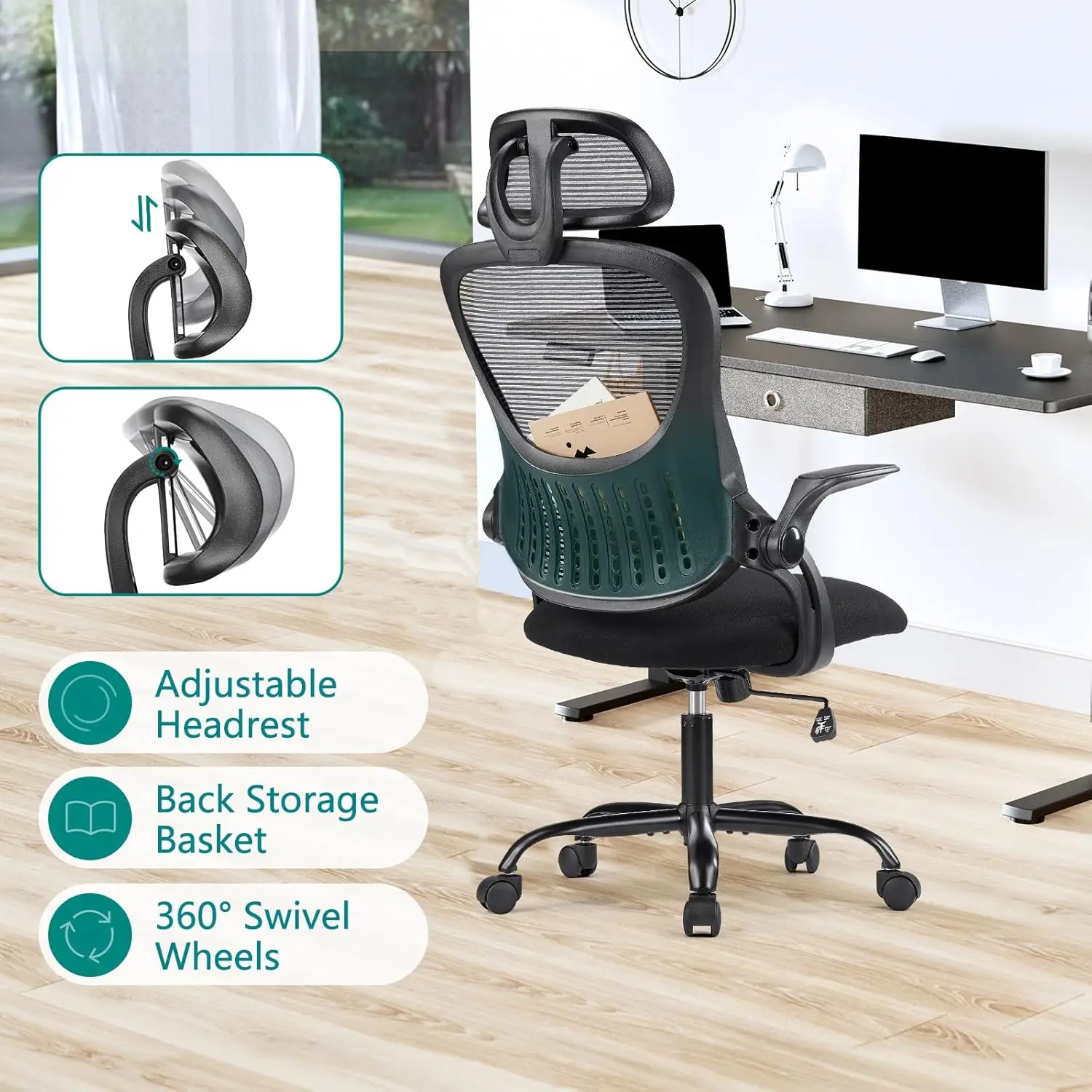 Smug Home Office Desk Chair, Ergonomic Computer Managerial Executive Chairs High-Back Work Swivel Task Chairs With Wheels,