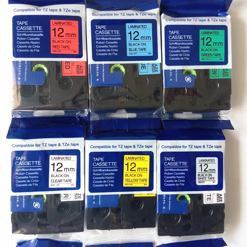 10PCS Tape Cassette Paper Tags Aze-731 Black On Green 12mmx8m Compatible Mixed TZe-431 tz-53 For P Touch label Printer PT-D200