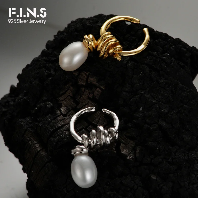 F.I.N.S 1PC S925 Sterling Silver Freshwater Pearl Earring Handmade Winding Line Ear Clips Without Holes Catilage Fine Jewelry