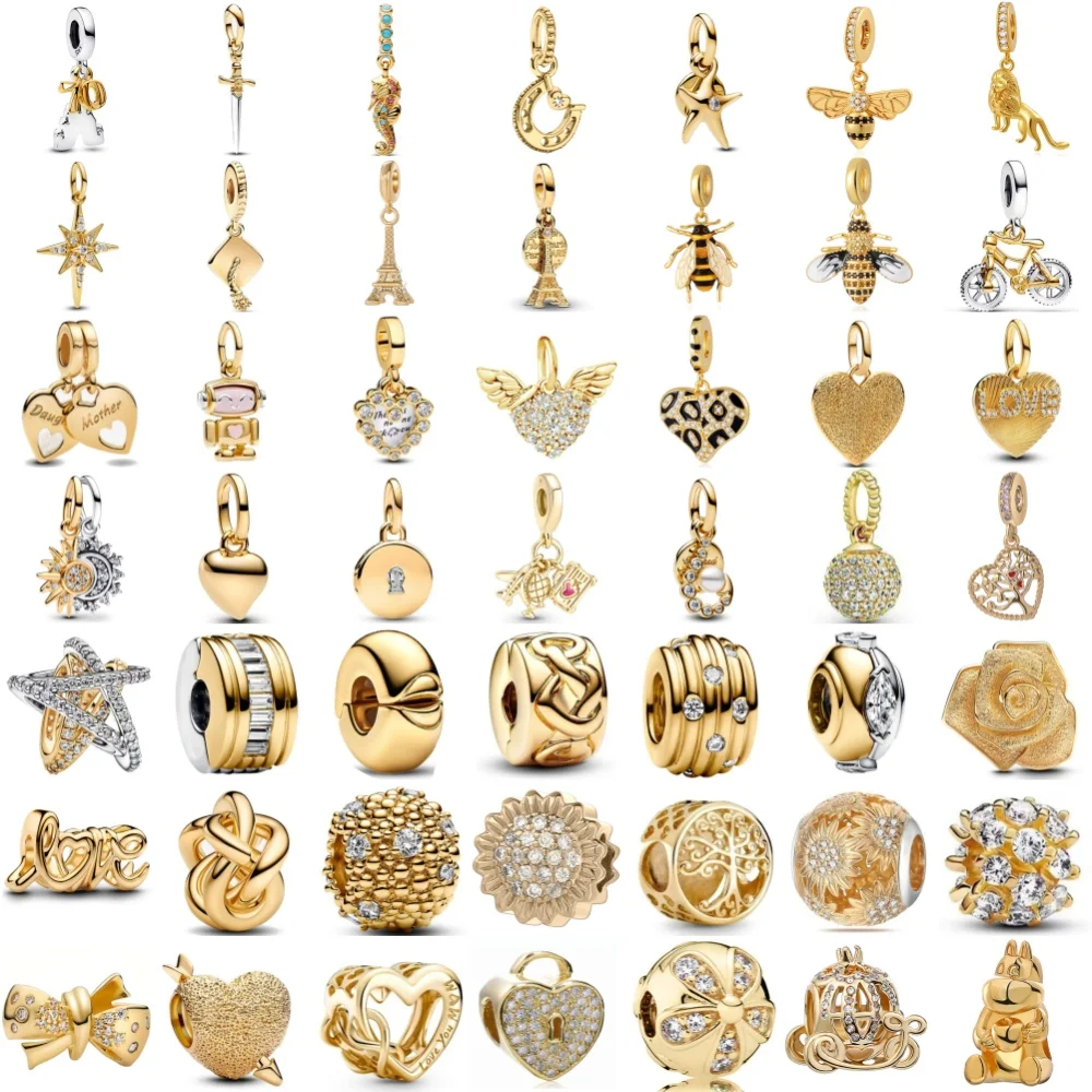 New 925 Silver Gold bow, Rose Beads Bicycle Iron Tower Pendant Suitable for European Original Bracelet DIY Exquisite Jewelry ﻿